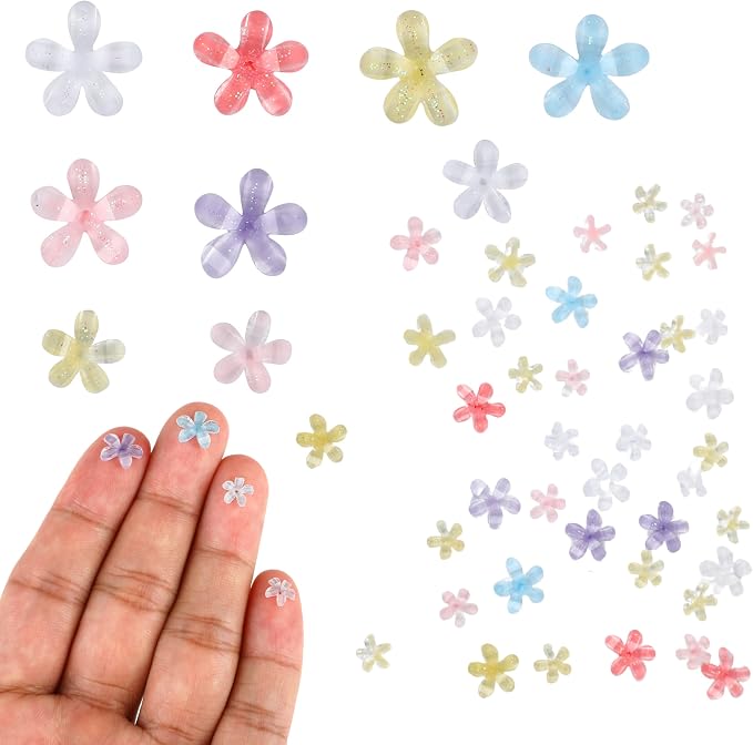 100Pcs 3D Crystal Flower Charms - Translucent Resin Mini Flowers for Miniature Dollhouse, Fairy Garden, Nail Art & DIY Craft Embellishments