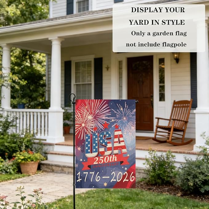 250th Anniversary Garden Flag, Patriotic Garden Flag, Double-Sided Outdoor Yard Decoration for Outdoor, Front Door, Porch
