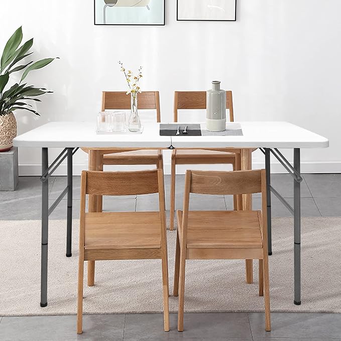 4 FT Folding Table, Plastic Portable Tables for Dining Parties Card Picnic Camping, Granite White