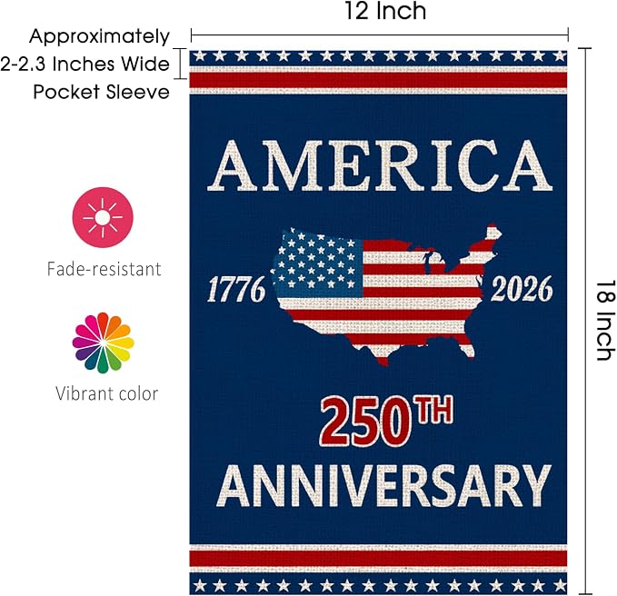 250 Anniversary Usa Garden Flags for Outside, 250 Anniversary USA Flag with Map Design, 1776-2026 Patriotic 4th of July Decorations Yard Sign Double-Sided Waterproof Flag 12x18 Inch 250 Year American Flag