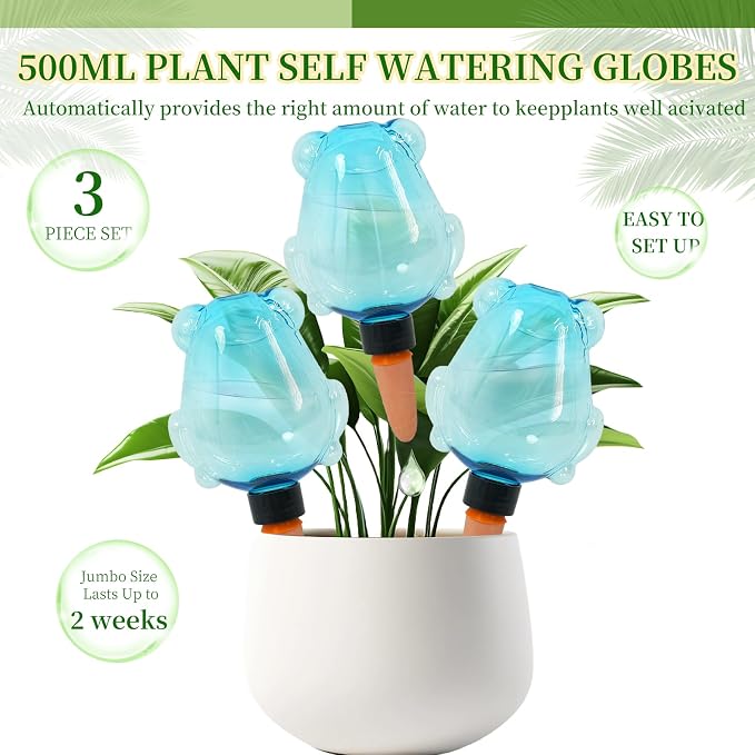 3 Pack Plant Self Watering Globes Top Fill for Indoor Plastic Water Bulbs Slow Release Terracotta 13oz Self Watering Planter Insert Automatic Drip Irrigation Water Spikes Stakes Devices System