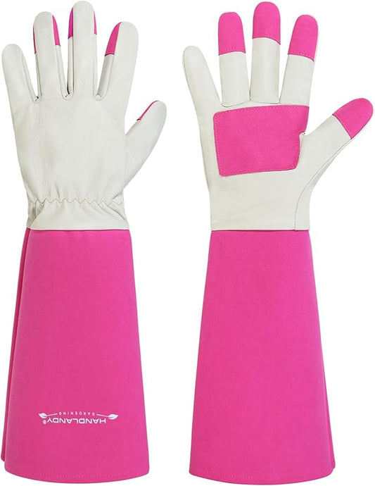 HANDLANDY Rose Pruning Gardening Gloves for Men & Women, Thornproof Long Gauntlet Gloves, Pigskin Leather - Breathable & Durability (Medium)
