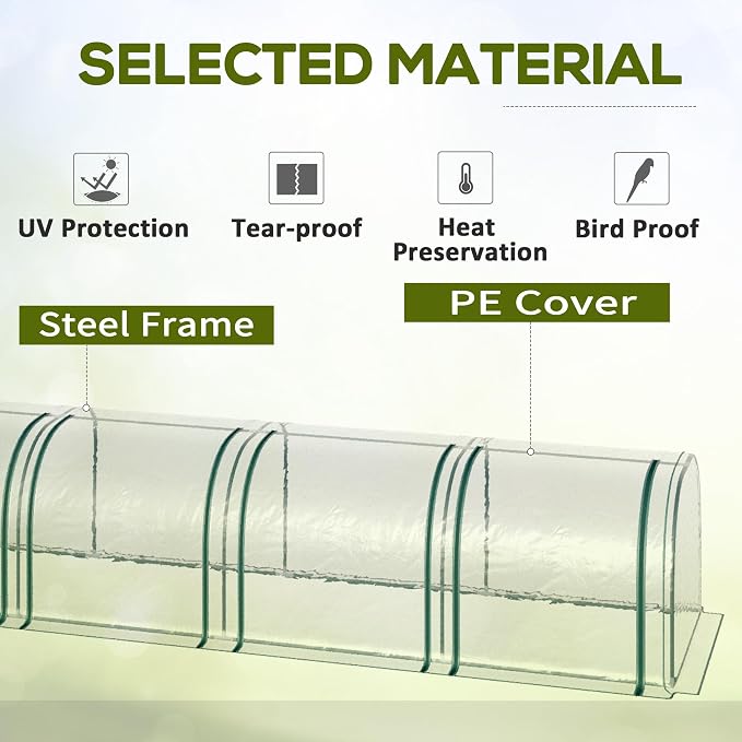 Outsunny 10' x 3' x 2.5' Mini Greenhouse, Portable Tunnel Green House with Roll-Up Zippered Doors, UV Waterproof Cover, Steel Frame, Clear