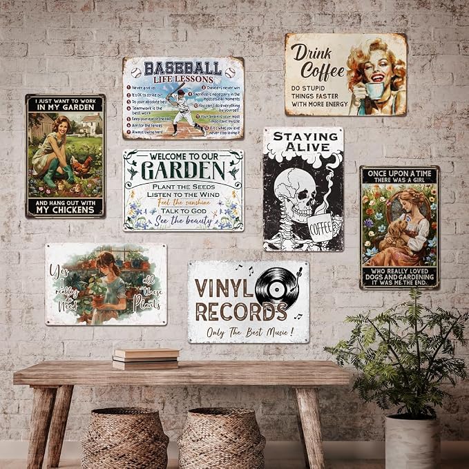 Garden Metal Decor Signs-Plant A Garden,Share the Bounty, Listen to the Birds, Water Your Soul Metal Sign for Gardeners Plant Lovers 12"x8"