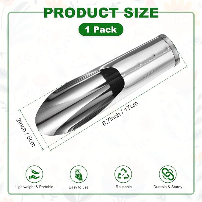 M METERXITY 1-Pack Bonsai Soil Scoops, 2inch/5cmcm Stainless Steel Garden Soil Scoops Bucket Shovel Potting Scoopers for Transplanting/Flower Planting, Small Gardening Tools [Silver Tone]