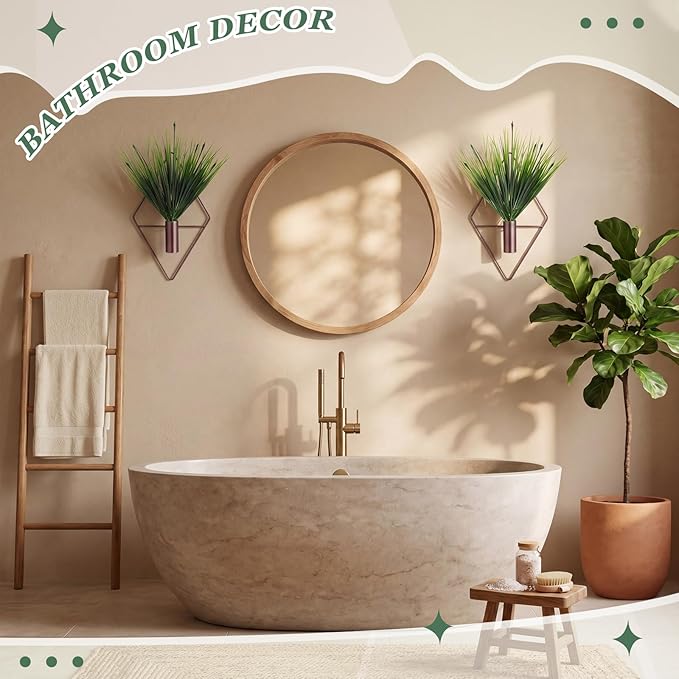 Canlierr 4 Pcs Wall Decor Hanging Planters with Artificial Plants Metal Hanging Vase Indoor Plants Modern Boho Wall Art for Bathroom Bedroom Living Room Decor (Aquatic Plant,Bronze)