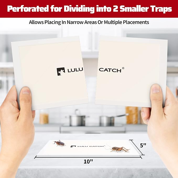 LULUCATCH Cricket Insect Glue Traps - 48 Pack Bug Cockroach Sticky Traps, Large Spider Trap with Pre-Baited Attractant, Highly Effective Glue Boards Indoor, Non-Toxic Pet Safe, Easy to Use