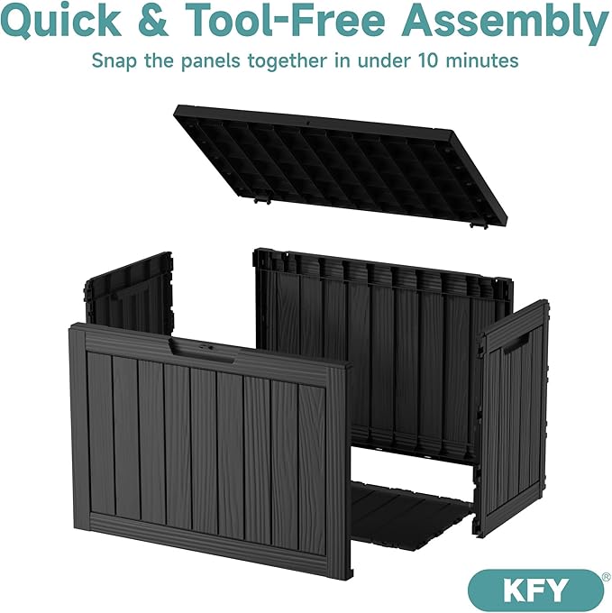 55 Gallon Outdoor Waterproof Storage Box, UV Resistant Resin Deck Box with Built-in Handle, Outdoor Storage Container for Patio Furniture, Garden Tools, Patio Cushions, Black