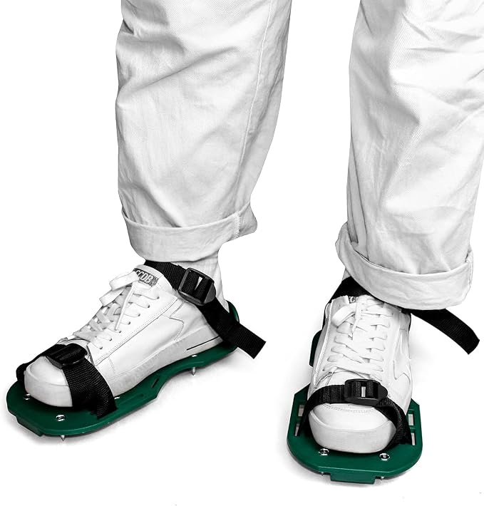 QWORK Lawn Aerator Shoes, Soil Aeration Shoe Pair with Spikes and Adjustable Straps and Heavy Duty Buckles One Size Fits All, 1 Pack Green