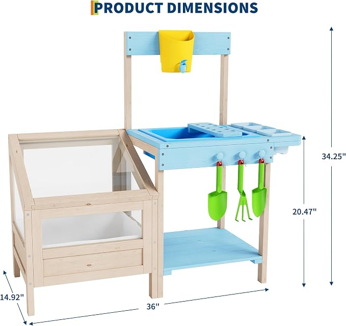 Outdoor Garden Potting Bench Table All-Weather Garden Table Work Station with Transparent Planter Box Raised Garden Bed 3 Side Plant Pots and Storage Shelf for Lawn Garden