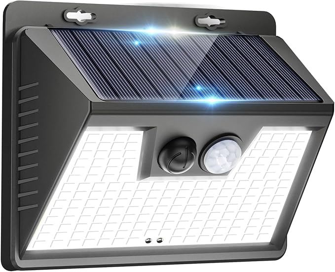 Peasur Solar Lights Outdoor Motion Sensor, 140 LED Solar Powered Fence Light Waterproof, 3 Modes Security Wall Lighting for Outside Deck Yard
