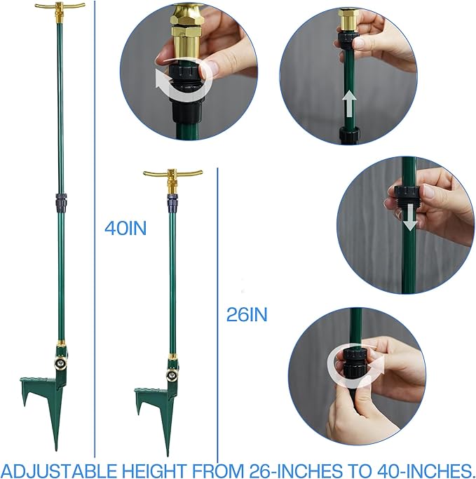 LIULO TOOL 2 Pack 3-Arm Garden Sprinkler, High-Rise Lawn Sprinkler with Adjustable Telescoping Rod and Spike Base, 360 Degree Rotation Irrigation Tool for Large Area Yard Lawn Garden
