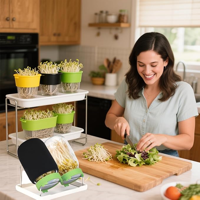  [Large Size] 68oz Sprouting Kit, 2 Sprouting Jar Kits, Wide Mouth Jars with Stainless Steel Screen Sprout Lid, 2000ml Sprouts Growing Kit, Seed Sprouter Set for Growing Broccoli, Bean, Alfalfa ﻿