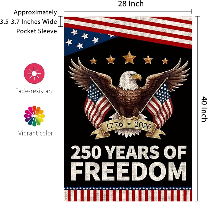 250 Anniversary usa Garden Flagfor Outside, USA 250 Years of Freedom Banner 4th of July Decorations Yard Sign Patriotic Double-Sided Waterproof House Flag 28x40 Inch 250 Year American Flag