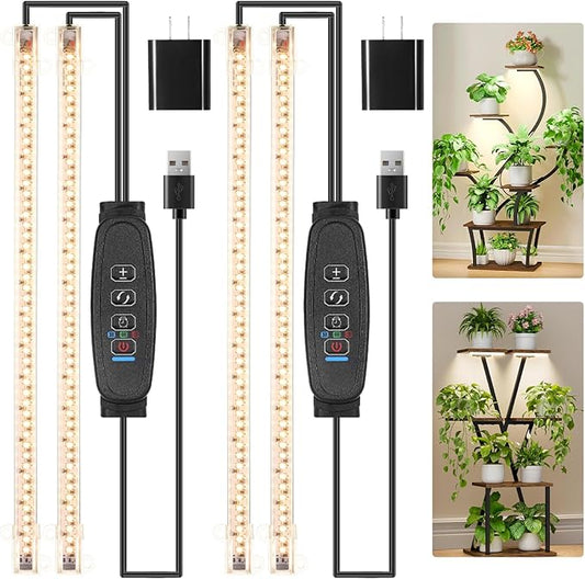 13 Inches LED Grow Light Strips, Grow Lights Match The Flower Stand for Indoor Plants Full Spectrum 3500K Plant Lamp with 3/9/12H Timer, 10 Dimmable Levels for Seedling Succulent, 2 Head 2 Pack