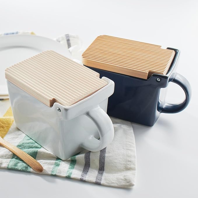 ZERO JAPAN Bee House Premium Salt Box with Hinoki Lid - Container for Sea Salt and Spices - Elegant Cellar for Kitchen Countertop - Jeans Blue, 16 oz