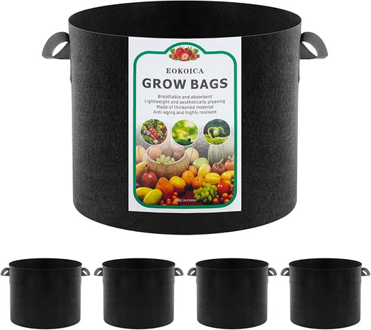 5-Pack 10 Gallon Grow Bags, Thickened Aeration Fabric Pots with Handles, Heavy Duty Plant Bags for Vegetables, Tomatoes, Potatoes, Fruits & Flowers, Reusable Garden Pots for Plants