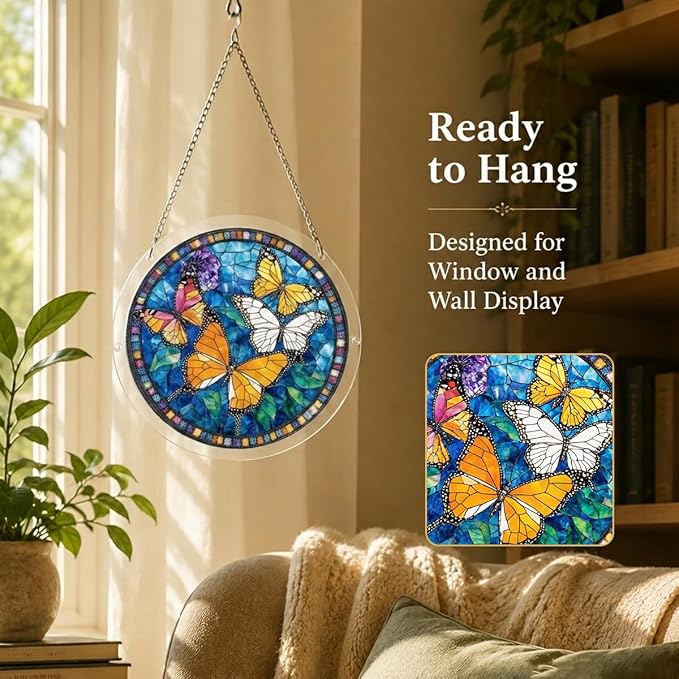 Acrylic Suncatcher Puzzle, 83 Pieces Unique Butterflies Sun Catcher Puzzle Kit for Doors Garden and Window Hanging, Colorful Hanging Light Catcher Decor, DIY Suncatcher Kits for Adults, 7.4 in