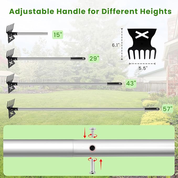 2 in 1 Garden Hoe for Weeding with Cultivator Rake, 57" Garden Weeders and Cultivators, Heavy Duty Hoe Garden Tool with Adjustable Long Handle, Manual Weed Tools for Gardening, Planting,Loosening Soil