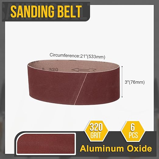 3 x 21 Inch Sanding Belt, 6 Pcs 320 Grit Knife Sharpener Belts Work Sharpening for Belt Sander Knife Carving Tool Metal Working