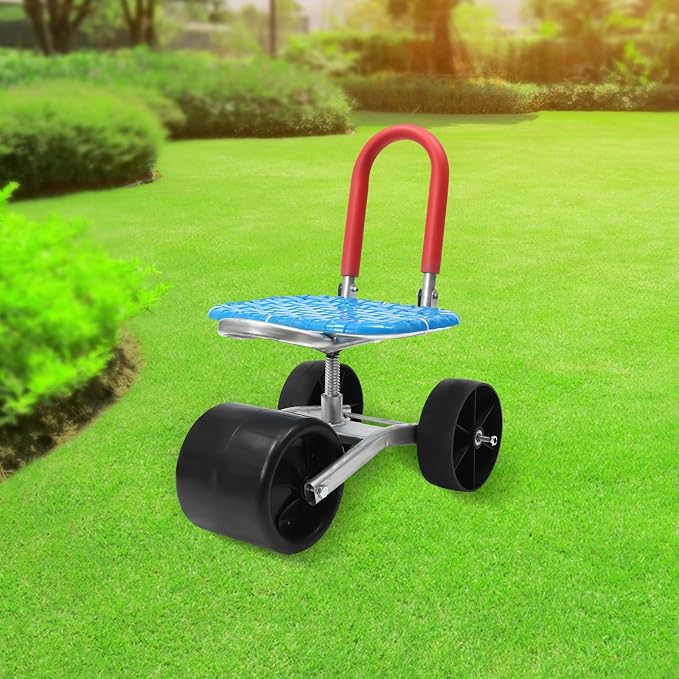 Garden Cart Rolling Workseat with Wheels, Heavy Duty Gardening Stool for Planting, 360 Degree Swivel and Adjustable Height, Use for Patio Yard and Outdoors