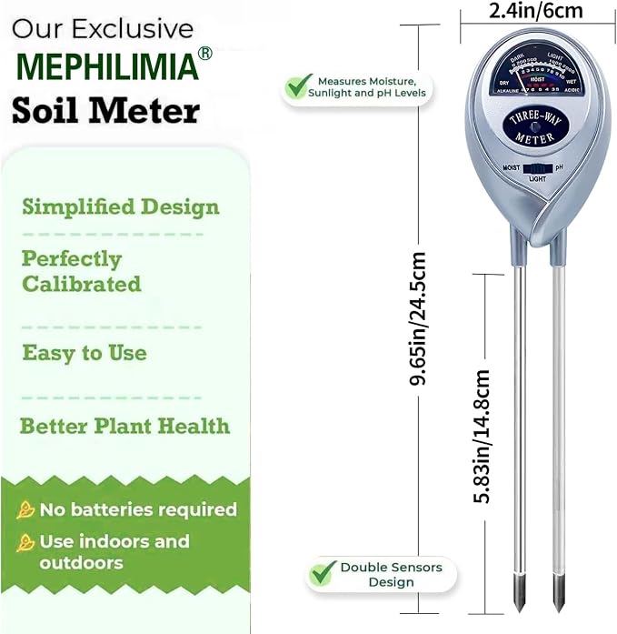 Soil Tester, Soil pH Meter, 3-in-1 Soil Moisture/Light/pH Tester, Plant Moisture Meter Light and PH Tester Gardening Tool Kits for Plant Care, Great for Garden, Lawn, Farm, Indoor & Outdoor Use