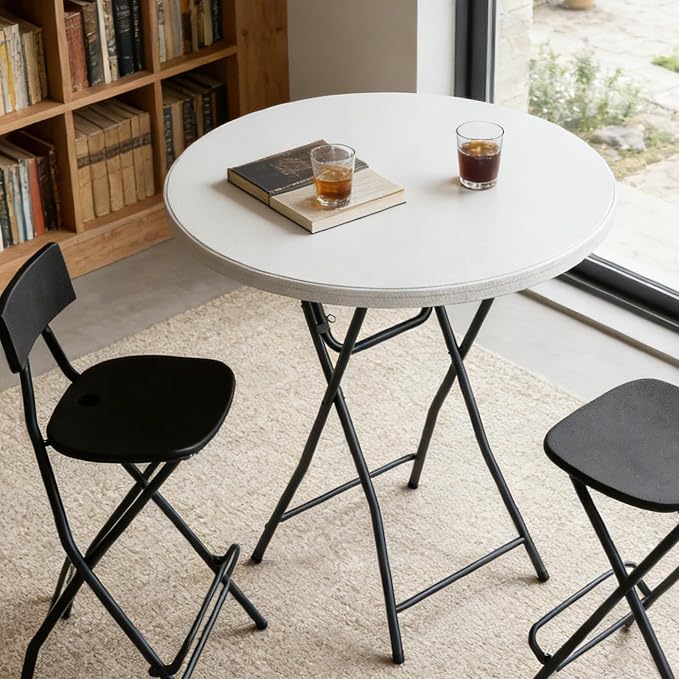Folding Table, 32 Inch Foldable Cocktail Bar, High Top Round Folding Tables No Assembly, Portable Bistro & Commercial Furniture for Wedding, Banquet, Party, Indoor Outdoor Use