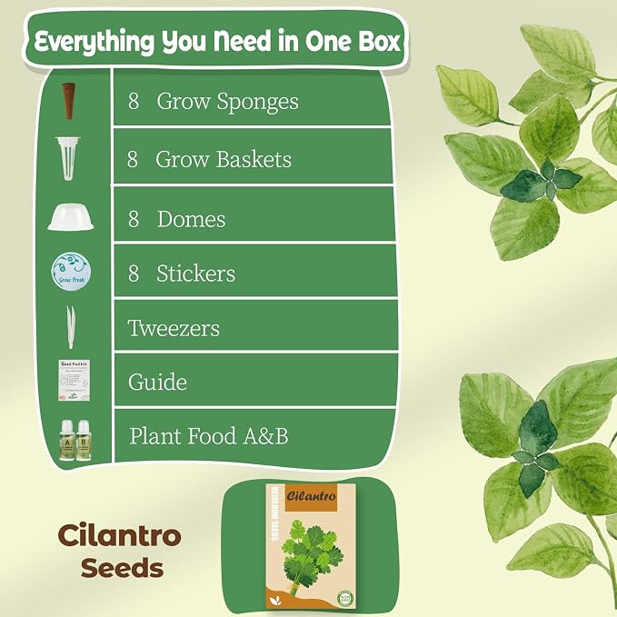 Cilantro Seed Pods Kit Hydroponic - Refill Herb Pod for All Indoor Garden, 8 Grow Pods with Seeds of Cilantro & Plant Food, Compatible with All Hydroponics Growing Systems