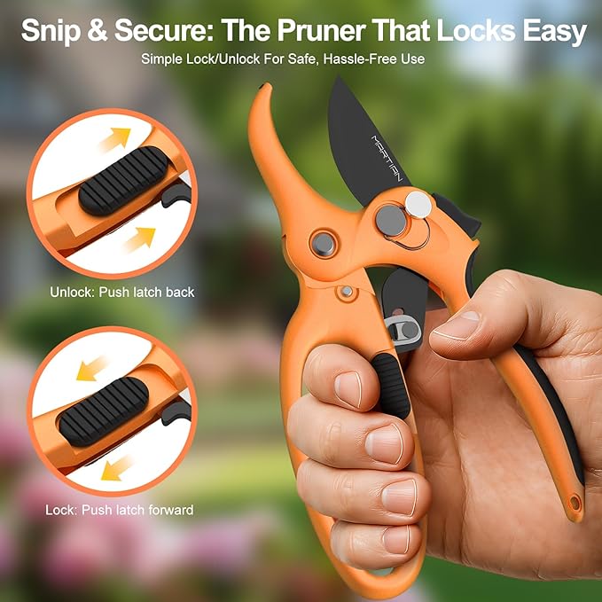 8” Detachable Pruning Shears – Heavy‑Duty Garden Clippers Made of Japanese Steel with Self‑Locking Safety, Ergonomic Non‑Slip Grip Garden Scissors for Plants Cutting, Ideal Gift for Father's Day