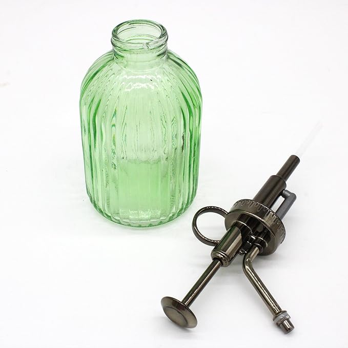 Glass Plant Mister Spray Bottle, 320ML Vintage Plant Spritzer with Top Pump Watering Can for Indoor Outdoor House Plants, Flowers (Green)