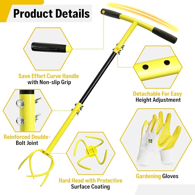 Garden Twist Tiller Manual Hand Tiller, Garden Claw Cultivator with Ergomomic Handle, Big Claw Steel Cultivator, Garden Tool Lawn Aerator Soil Loosener for Plant Box Garden Bed