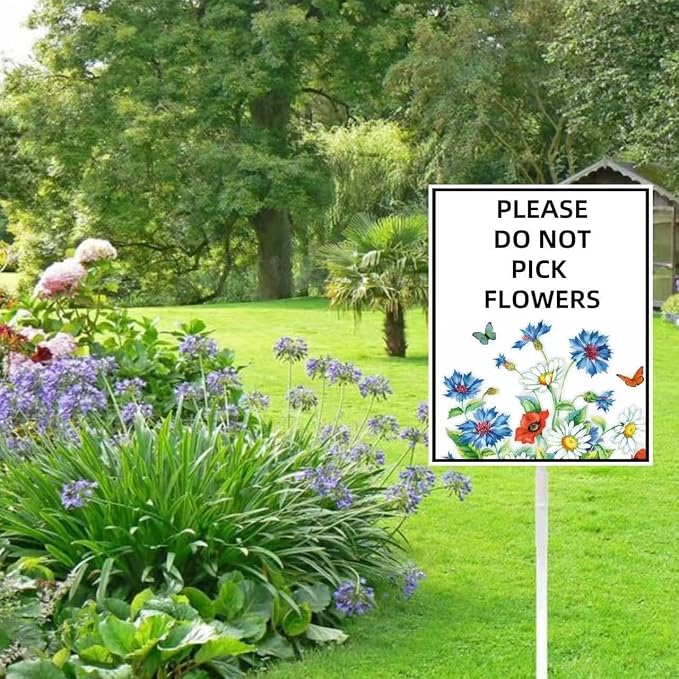 Please Do Not Pick Flowers Yard Sign with Stakes,Pollinator Wildflowers Butterfly Bee Habitat Rustproof Aluminum Lawn Sign Stand for Yard Garden Outdoor Decorations（8 * 12in）