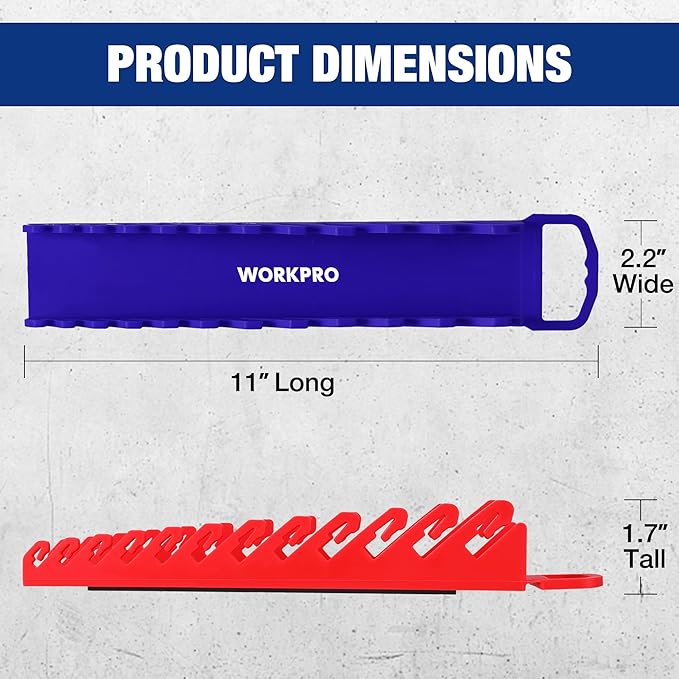 WORKPRO 2-Pack Magnetic Wrench Organizer, 12-Piece Gripper Wrench Holder for Stubby or Line Wrenches, Fits SAE (1/4" to 15/16") and Metric (6mm to 24mm), Flexible Teeth