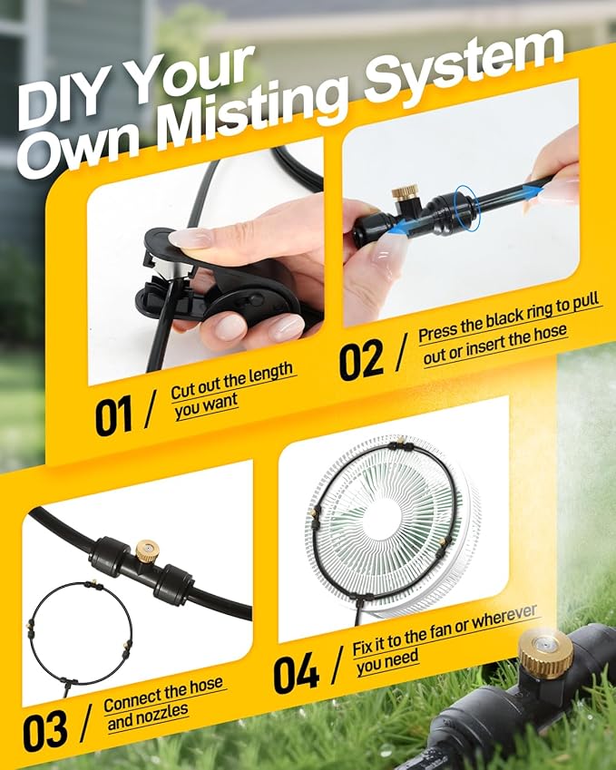 Joyhalo Misters for Outside Patio with Automatic Sprinkler Timer, 50FT Misting System Line,17 Mist Nozzles,Water Filter,Brass Adapter(3/4"), Outdoor Plant Misters for Patio Cooling Garden Greenhouse