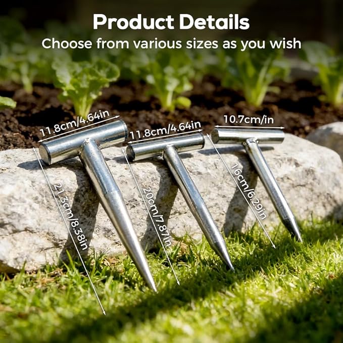 Stainless Steel Plant Hole Digger, Handheld Garden Dibber, Seed Planter Tool for Sowing, Fertilizing, Transplanting, Bulb,Vegetable Seed Planting, Pointed Garden Loosening Tool (2, L)