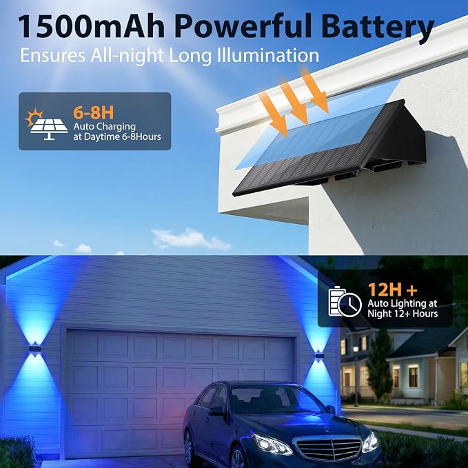 6PACK Solar Wall Lights Outdoor ,8 Lighting Modes Up and Down Solar Sconce Lights Dusk to Dawn Lighting IP65 Waterproof Solar Lights Outdoor for House Exterior Front Porch Garage Fence Patio Yard