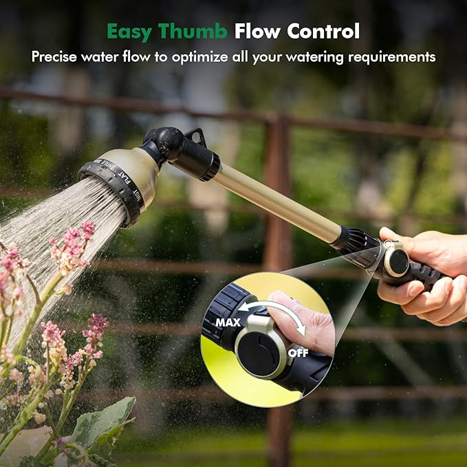 RESTMO Heavy Duty Watering Wand, Metal Garden Hose Wand with 180° Swivel Ratcheting Head, 18-Inch Hose Nozzle Sprayer with 10 Spray Patterns & Thumb Flow Control, Ideal for Hanging Baskets and Shrubs