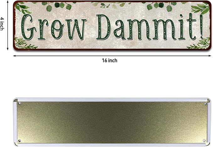 Grow Dammit! Garden Sign Mom Plaque Gardening Signs Vintage Decor Dads Decorative Plaques Funny Decoration Herbs Fruit Flowers Vegetables Produce Gift 4" x 16"
