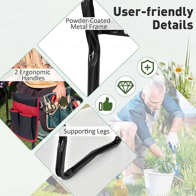 Giantex Garden Kneeler & Seat, Folding Gardening Stool, Portable Garden Bench with EVA Foam Pad, Heavy-Duty Metal Frame, Gardening Tool for Women Men Seniors, Holds 330 LBS, Black (with 1 Bags)