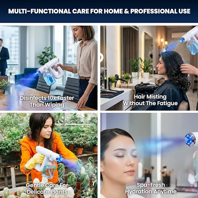 Professional K12 Nano Spray Gun with Blue Light, Atomizer Sprayer & Nano Steam, Cordless & Rechargeable Barber Spray Gun for Fine Mist Sprayer, Handheld & Portable for Home, Salon, Office & Travel Use
