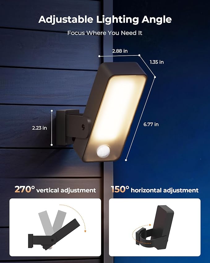 PopoIron Motion Sensor Outdoor Lights, 10000mAh Battery Operated Outdoor Lights with Remote, 3 Modes with Red Alert, Dimmable & 3CCT, Rechargeable Outdoor Security Lights for Porch, Backyard, Garage