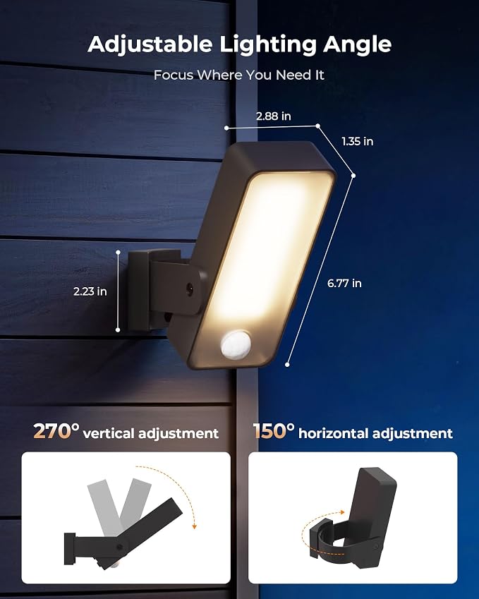 2 Pack Motion Sensor Outdoor Lights, 10000mAh Rechargeable Battery Operated Outdoor Lights with Remote, 3 Modes with Red Alert, Dimmable & 3CCT, Outdoor Security Lights for Porch, Backyard, Garage