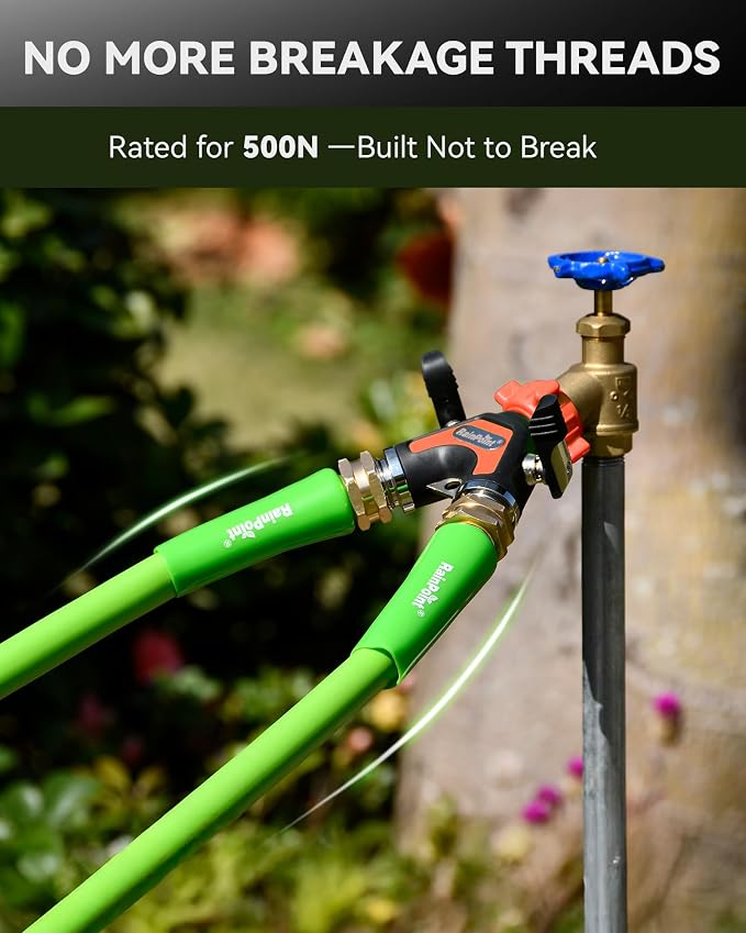 RAINPOINT Garden Hose Splitter 2 Way, All Metal Heavy Duty Water Hose Y Splitter With 2.05" Extra Long Side Handle & Shut Off Valves, 3/4 Inch GHT Thread Connector For Outdoor Spigot Faucet (Orange,2)
