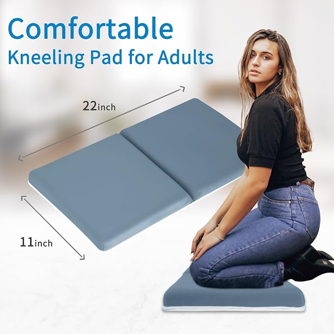 JJGoo Bath Kneeler with Elbow Rest Pad Set, 1.5 inch Kneeling Pad Mat for Bathtub Baby Bathing Parents, Painless Foam Mat with Toy Organizer Pockets, Non-Slip for Baby and Toddler Bathing