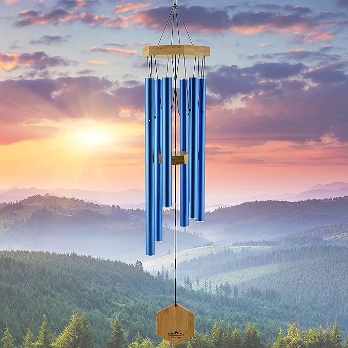 Blue Wind Chimes for Outside, 29 Inch Hand Tuned G Major Pentatonic Wind Chime, Memorial Sympathy Gift for Loss of Loved One, Deep Tone Aluminum Bamboo Garden Patio Porch Decor