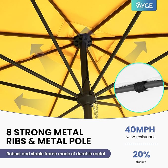 Ayge 8x10FT Large Rectangular Patio Umbrella Outdoor Table Umbrella w/Crank Rectangle Market Umbrella UV Protection for Garden, Deck,Lawn,Yard & Pool,Yellow