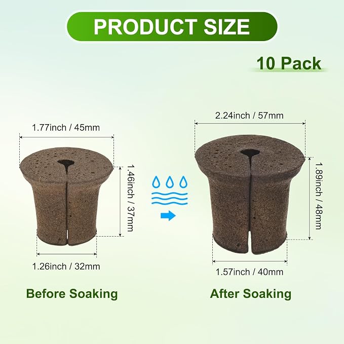 M METERXITY 10-Pack Grow Sponges, 2.2x1.6x1.9 Inch Replacement Root Growth Sponges Seed Pods for Plant Rooting/Seed Germination/Hydroponic Gardens System Supplies, Starter Plug for Seeds