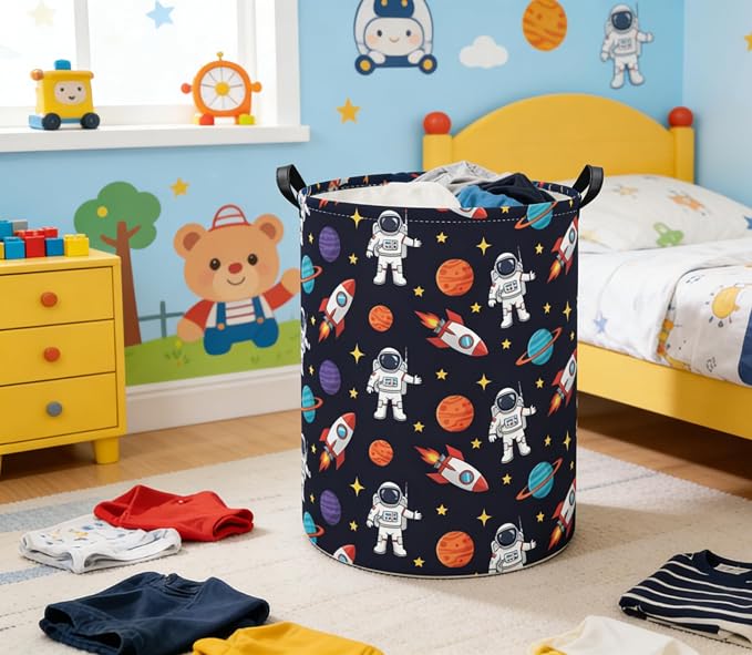 Baby Laundry Basket Kids Hamper Toy Storage Bin for Boys Room Decor Baby Nursery Hamper Gift Baskets for Bedroom Bathroom(Blue Astronaut)