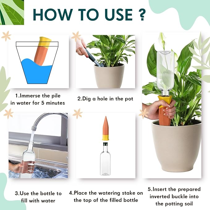 Ziliny Plant Watering Devices Include Terracotta Watering Spikes 17 oz Plastic Automatic Plant Waterer Clear Wine Bottle for Indoor Outdoor Garden(8 Pcs)