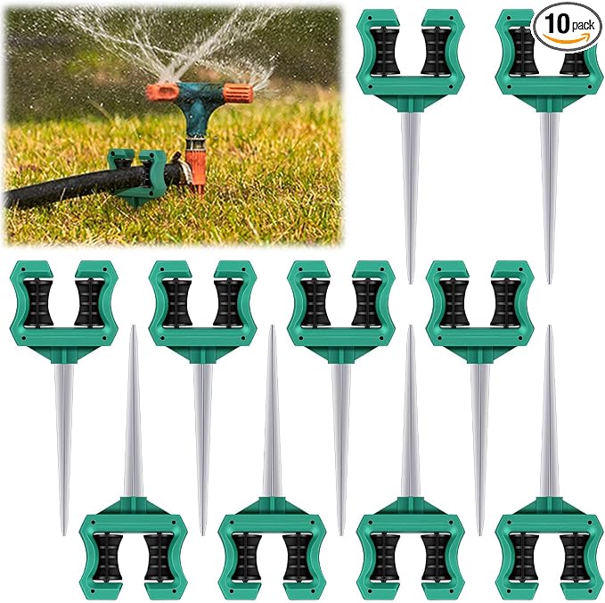 Yaocom 10 Pcs 10 Inch Garden Hose Guide Stakes Metal Spike with Smooth Roller Rust-Proof Hose Guides Green Garden Support Spike for Greenhouse Yard Lawn Plant Protection